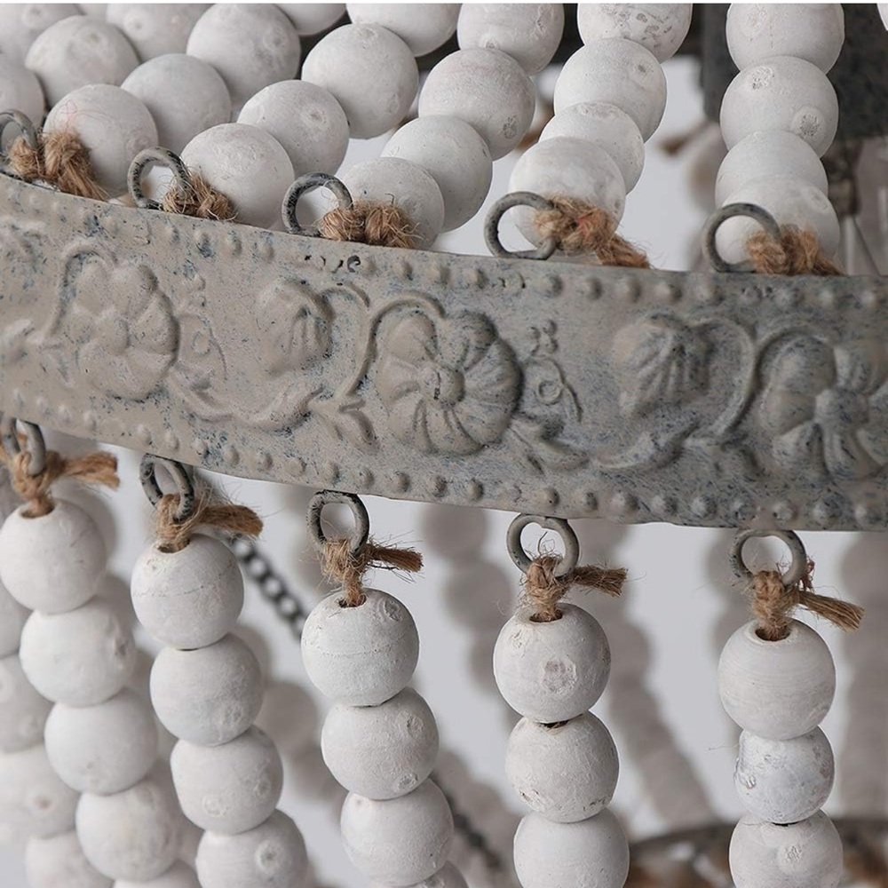 NEW IN BOX Vintage Chic coastal farmhouse white beaded chandelier pendant light - Picture 6 of 8